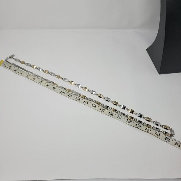 Vintage Chaps Gold Silver Metal Geometric Square Charm Long Necklace Hip Belt - Picture 6 of 8